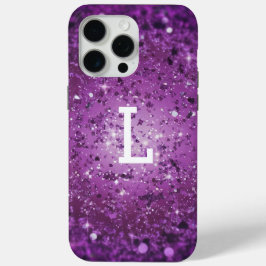 Funda Para iPhone 15 Pro Max Glamoroso Monogramado Purpurina Púrpura