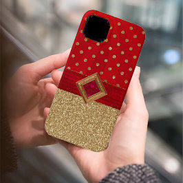 Funda Para iPhone 13 Glamoroso rojo y Purpurinoso de oro