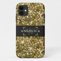 Glamour Monogrammed Sparkle Metallic Gold
