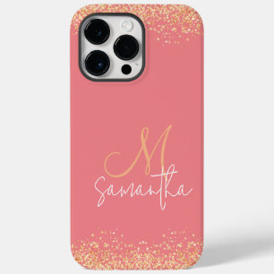 Funda Para iPhone 14 Pro Max De Case-Mate Glamour Rosa y Dorado con Monograma Femenino