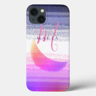 Funda Para iPhone 13 Glamuroso Estilo Ómbre Luna Abstracto Monograma