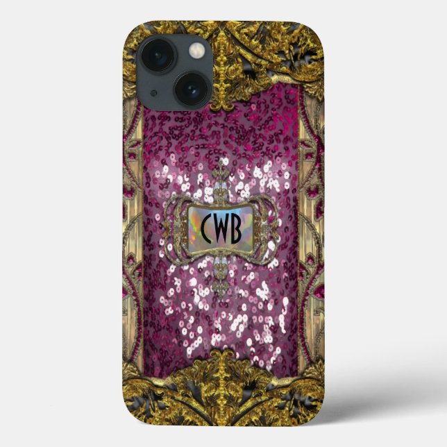 Funda De Case-Mate Para iPhone Gleemshore Grace Victorian bling Monograma (Reverso)