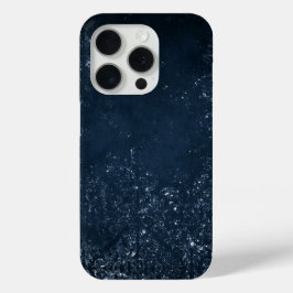 Funda Para iPhone 15 Pro Glimmery Navy Grunge | Damasco azul oscuro de zafi