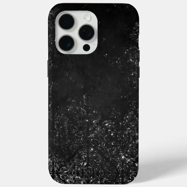 Funda De Case-Mate Para iPhone Glimmery Onyx Grunge | Silvery Black Glam Damask (Reverso )
