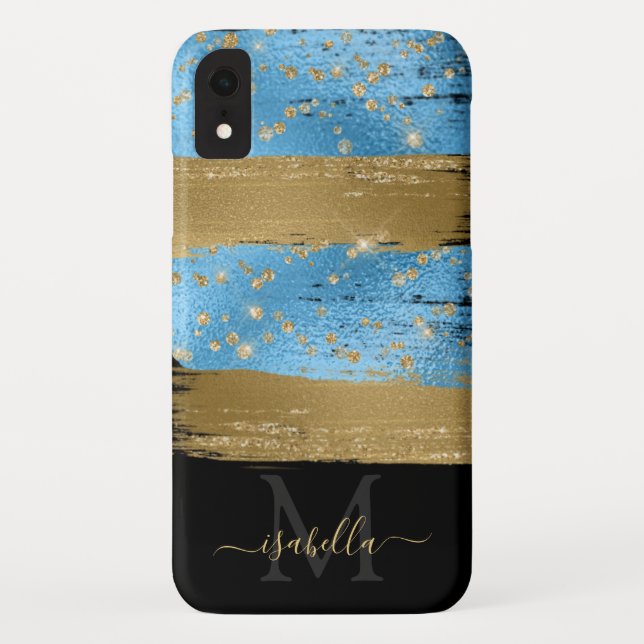 Funda De Case-Mate Para iPhone Glitter Glitter Script Monograma (Reverso)