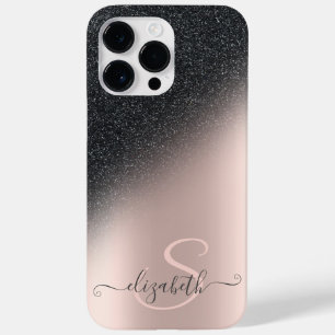Funda Para iPhone 14 Pro Max De Case-Mate Glitter negro genial Ombre Rosa Dorado Monograma
