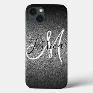 Funda Para iPhone 13 Glitter Ombre Negro Plateado Personalizado