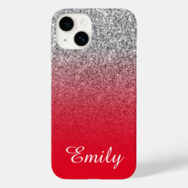 Funda Para iPhone 14 De Case-Mate Glitter Ombre Rojo y Plateado Personalizado