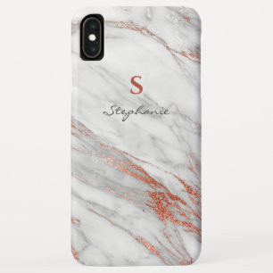 Funda Para iPhone XS Max Glitter Rosa Oro y Monograma Blanco Femenino