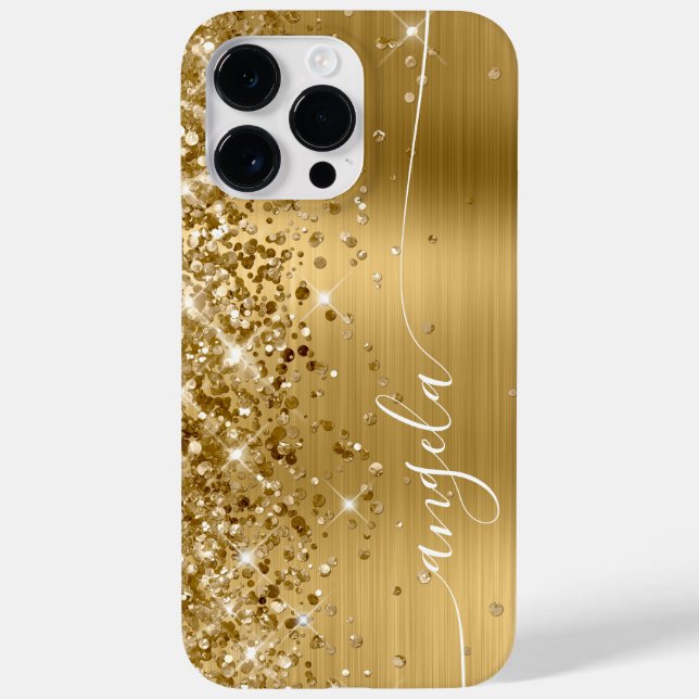Funda De Case-Mate Para iPhone Glittery Gold Glam Firma (Reverso)