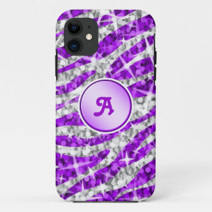 Funda Para iPhone 11 Glitz Zebra Purple monograma iPhone estuche morado