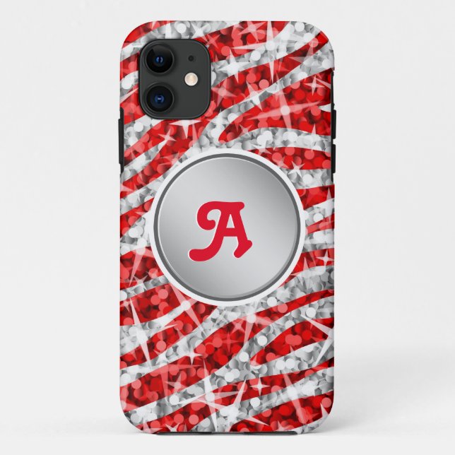 Funda De Case-Mate Para iPhone Glitz Zebra Red monograma iPhone "plata" (Reverso)