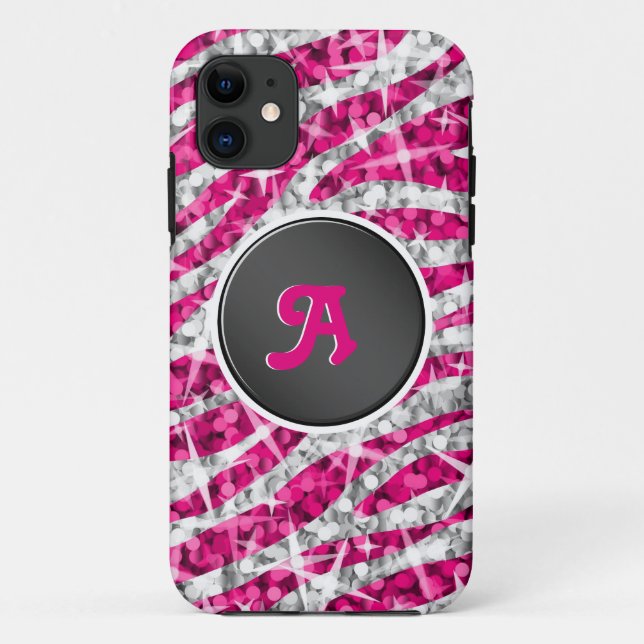 Funda De Case-Mate Para iPhone Glitz Zebra Rosa Monograma iPhone negro (Reverso)