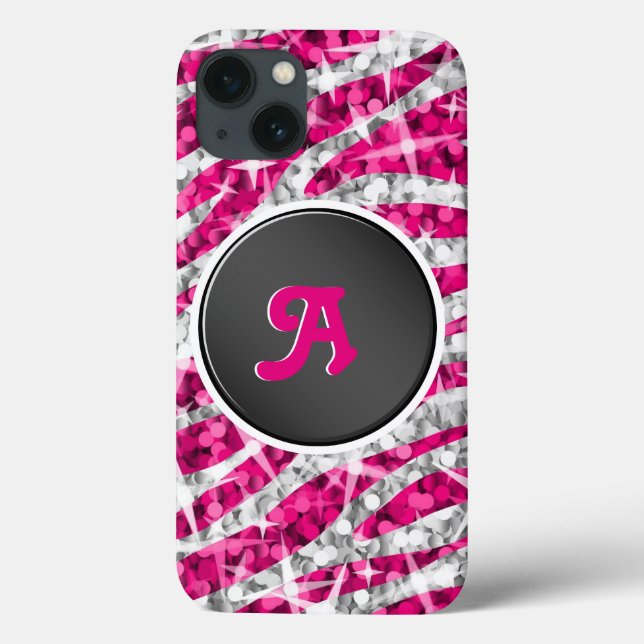 Funda De Case-Mate Para iPhone Glitz Zebra Rosa Monograma negro (Reverso)