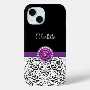 Funda Para iPhone 15 Glitzy Monograma Diamante de imitación de moda Dam