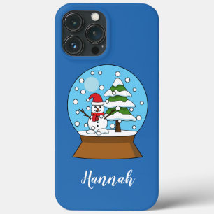 Funda Para iPhone 13 Pro Max Globe de nieve con Snowman y árbol de pino   Perso