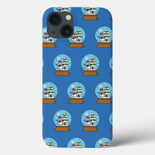 Funda Para iPhone 13 Globo de Nieve con Muñeco de Nieve y Pino