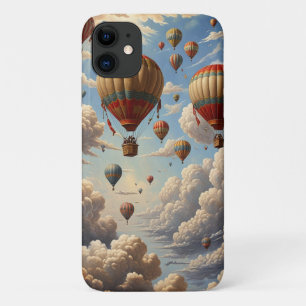 Funda Para iPhone 11 Globos de aire caliente Nubes de cielo azul Vintag