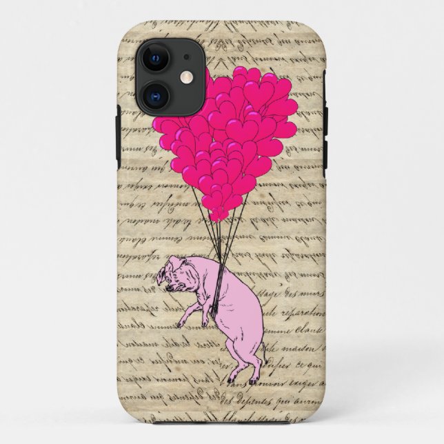 Funda De Case-Mate Para iPhone Globos de cerdo y corazón (Reverso)