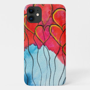 Funda Para iPhone 11 Globos de corazón rojo San Valentín acuarela