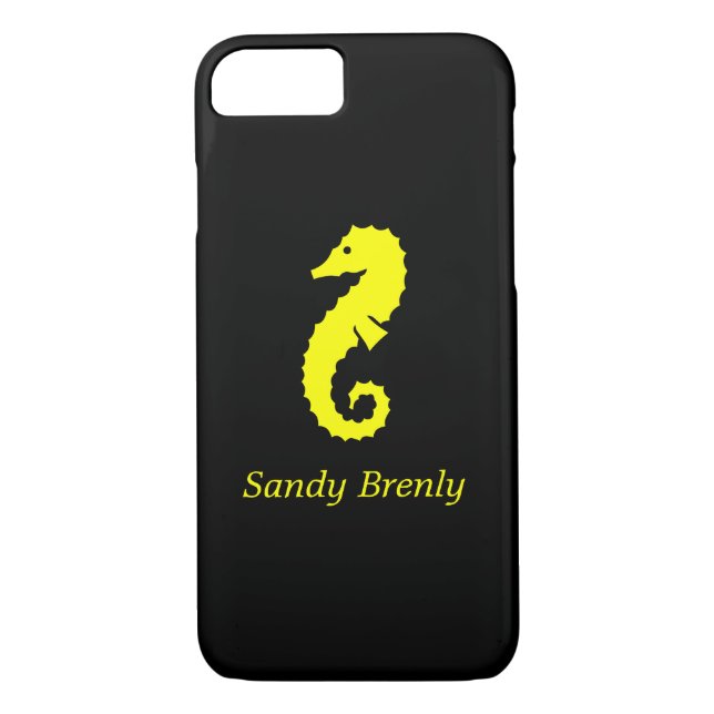 Funda De Case-Mate Para iPhone Glow_Yellow-on-Black Seahorse_personalized (Reverso)