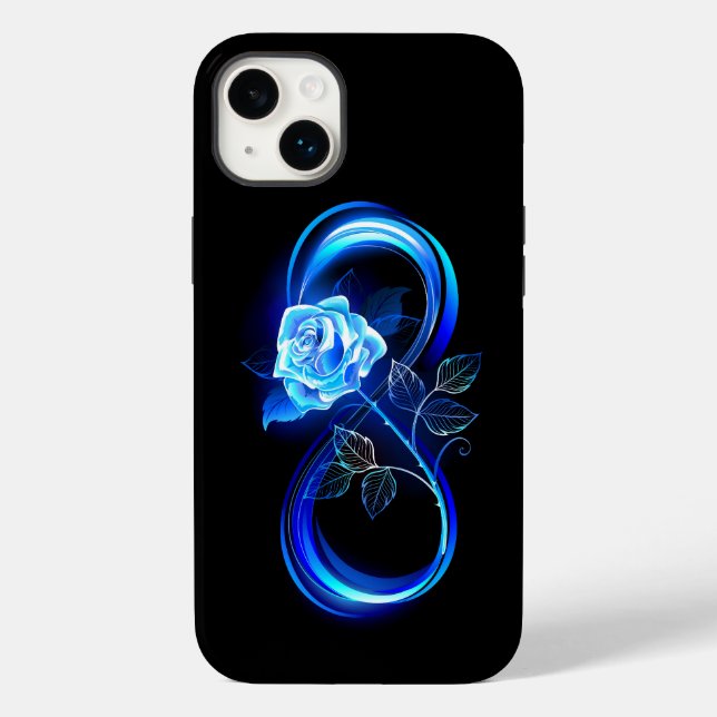 Funda De Case-Mate Para iPhone Glowing infinity with blue rose (Reverso )