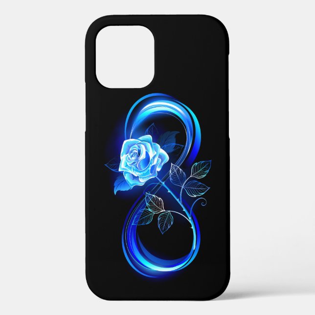 Funda De Case-Mate Para iPhone Glowing infinity with blue rose (Reverso )