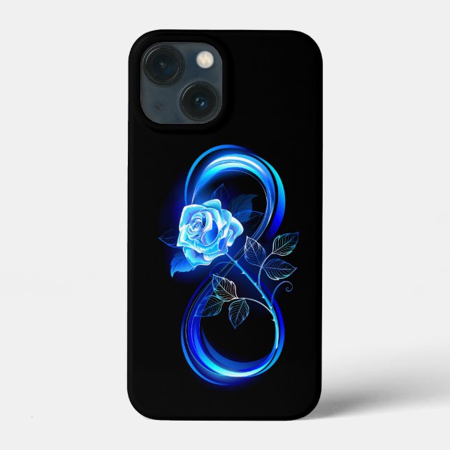 Funda De Case-Mate Para iPhone Glowing infinity with blue rose (Reverso )