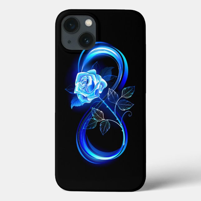 Funda De Case-Mate Para iPhone Glowing infinity with blue rose (Reverso)