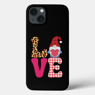 Funda Para iPhone 13 Gnome Amor Día de San Valentín Plaid Búfalo Rojo L