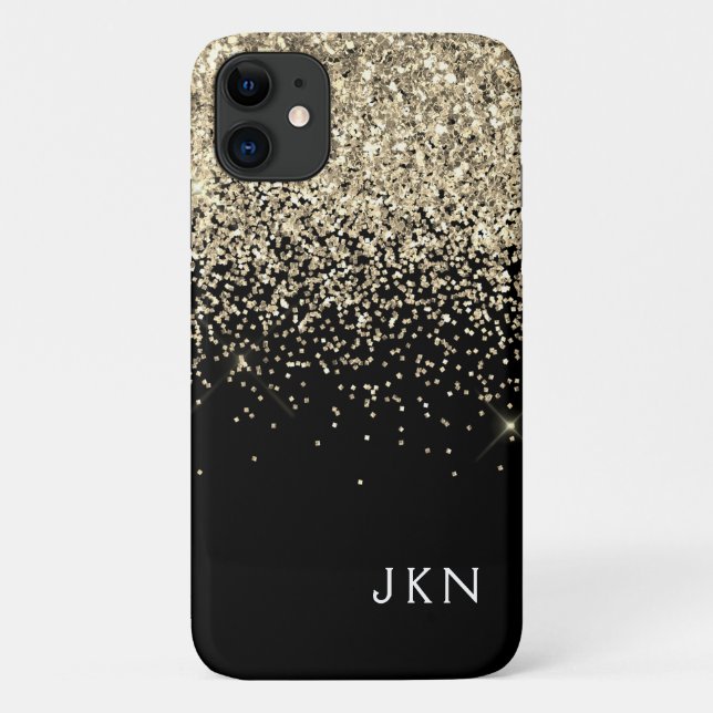 Funda De Case-Mate Para iPhone Gold Black Girly Purpurina Sparkle Monograma Nombr (Reverso)