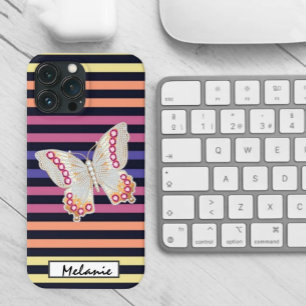 Funda Para iPhone 13 Pro Max Gold Butterfly abstract retro stripes  minimal