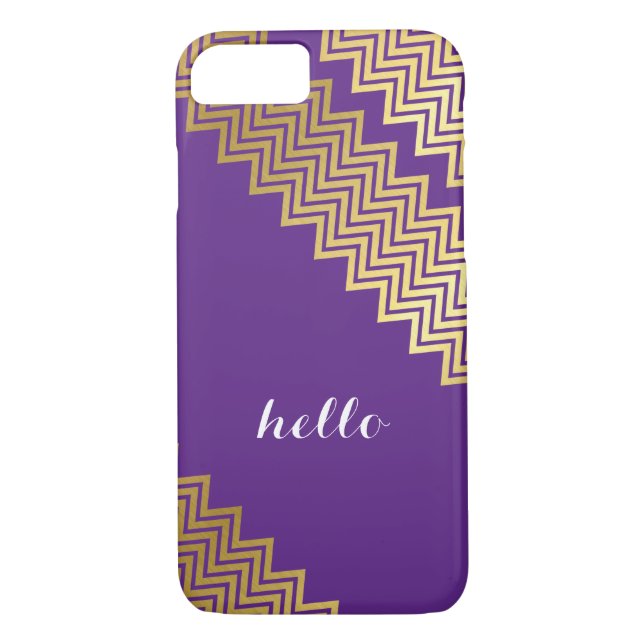 Funda De Case-Mate Para iPhone GOLD CHEVRON PATTERN moderno moda lindo púrpura (Reverso)