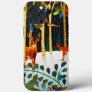 Funda Para iPhone 13 Pro Max Gold Cosy Winter Deer Forest Watercolor