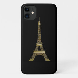 Funda Para iPhone 11 Gold Eiffel Tower French Black