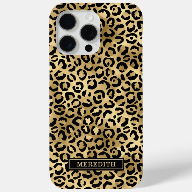 Funda De Case-Mate Para iPhone Gold Foil Leopard Print Monogrammed  (Reverso )