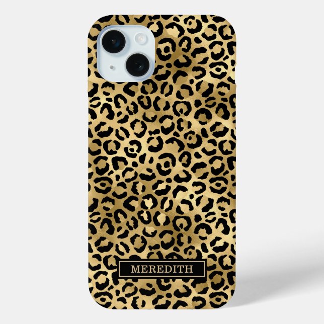 Funda De Case-Mate Para iPhone Gold Foil Leopard Print Monogrammed (Reverso )