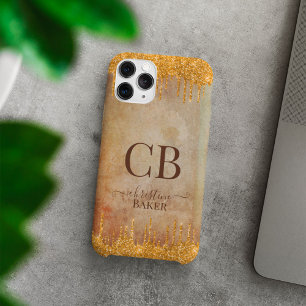 Funda Para iPhone 13 Pro Max Gold glitter drips with rustic touch