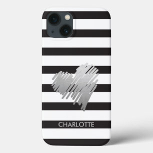 Funda Para iPhone 13 Gold Heart Striped Personalizado