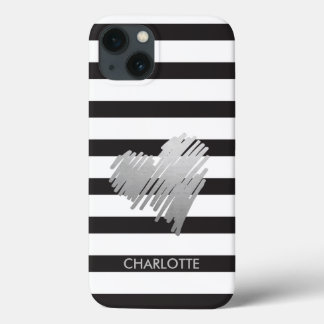 Funda Para iPhone 13 Gold Heart Striped Personalizado