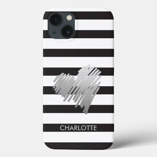 Funda De Case-Mate Para iPhone Gold Heart Striped Personalizado (Reverso)