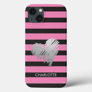 Funda Para iPhone 13 Gold Heart Striped Personalizado