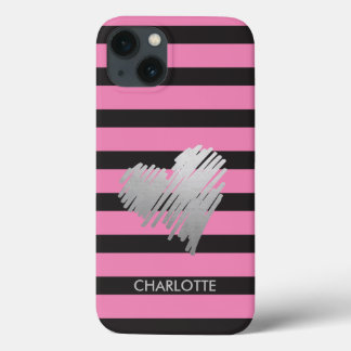 Funda Para iPhone 13 Gold Heart Striped Personalizado