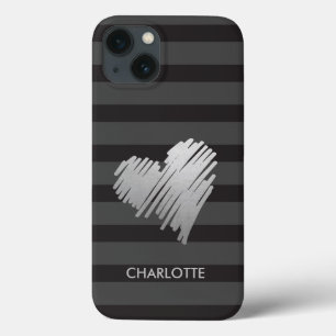 Funda Para iPhone 13 Gold Heart Striped Personalizado