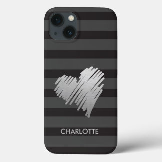 Funda Para iPhone 13 Gold Heart Striped Personalizado