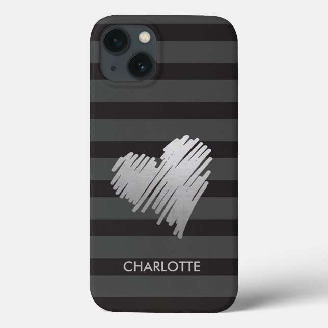 Funda De Case-Mate Para iPhone Gold Heart Striped Personalizado (Reverso)