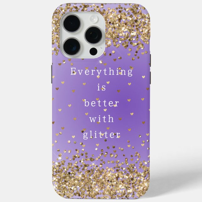 Funda De Case-Mate Para iPhone Gold Hearts Sparkle Purple Purpurina cita (Reverso )