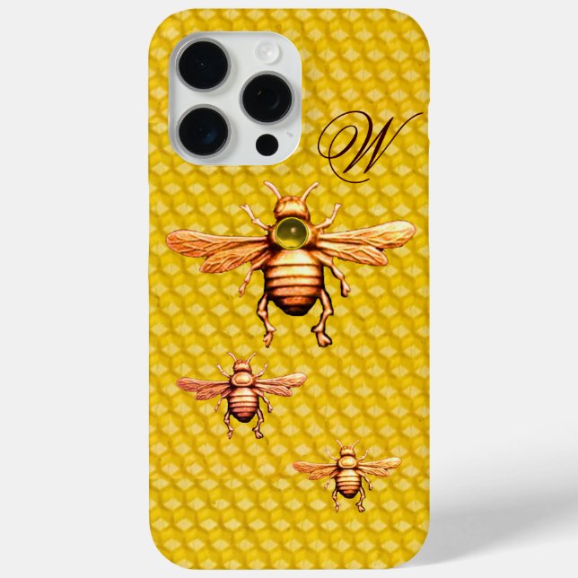 FUNDA DE Case-Mate PARA iPhone GOLD HONEY BEES MONOGRAM (Reverso )