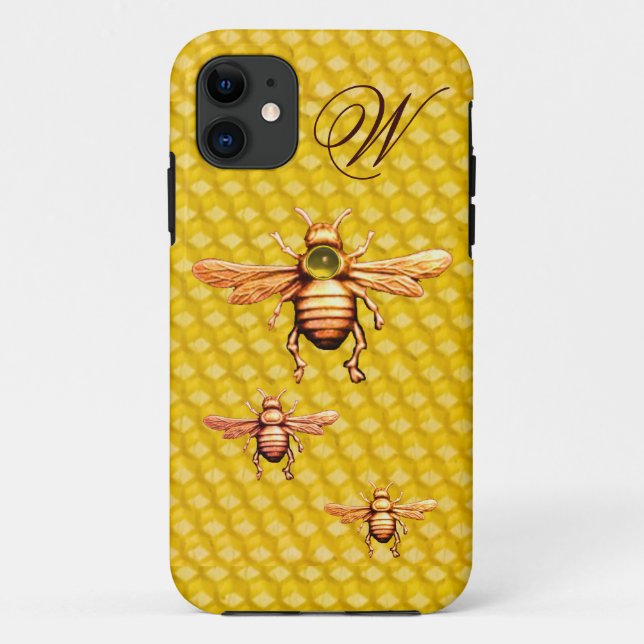 FUNDA DE Case-Mate PARA iPhone GOLD HONEY BEES MONOGRAM (Reverso)
