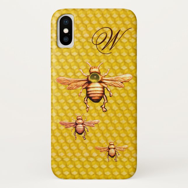 FUNDA DE Case-Mate PARA iPhone GOLD HONEY BEES MONOGRAM (Reverso)